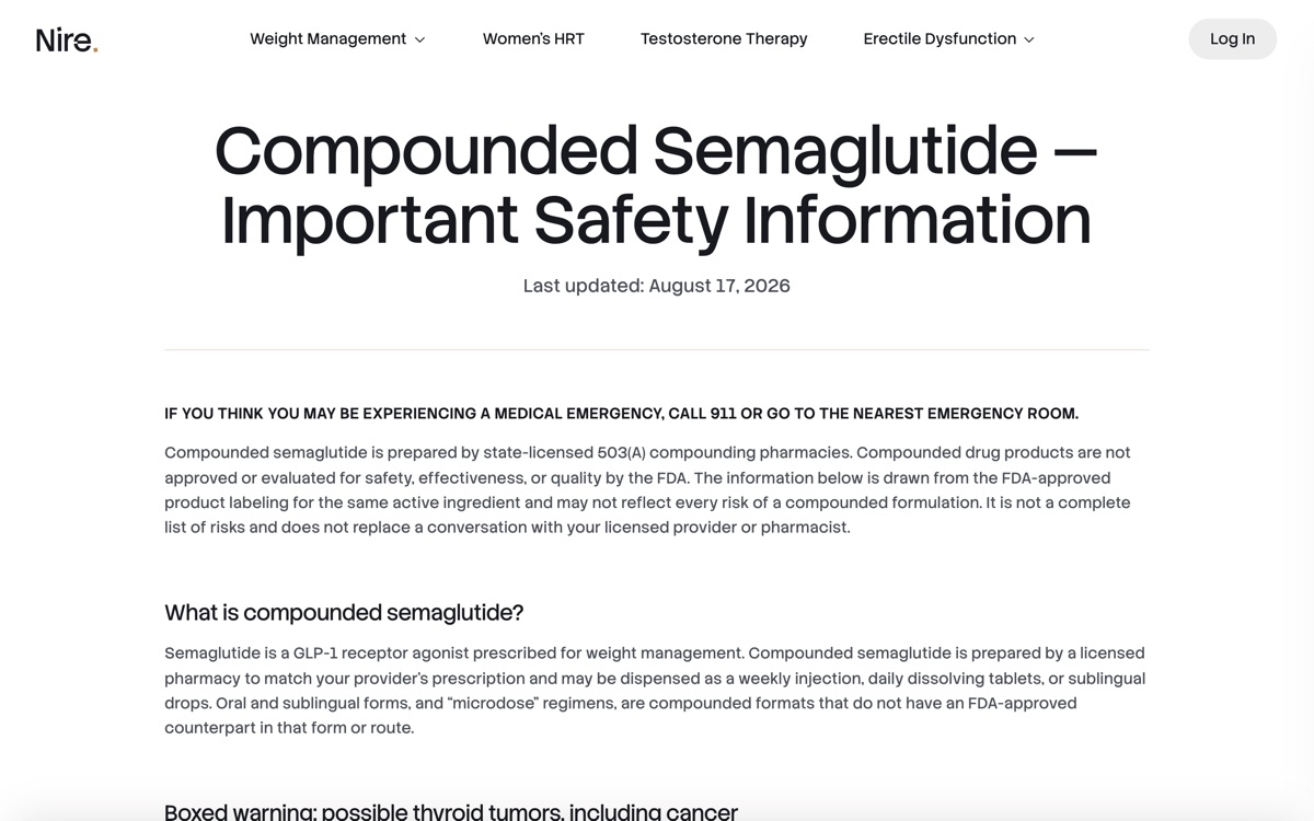 New semaglutide safety information page