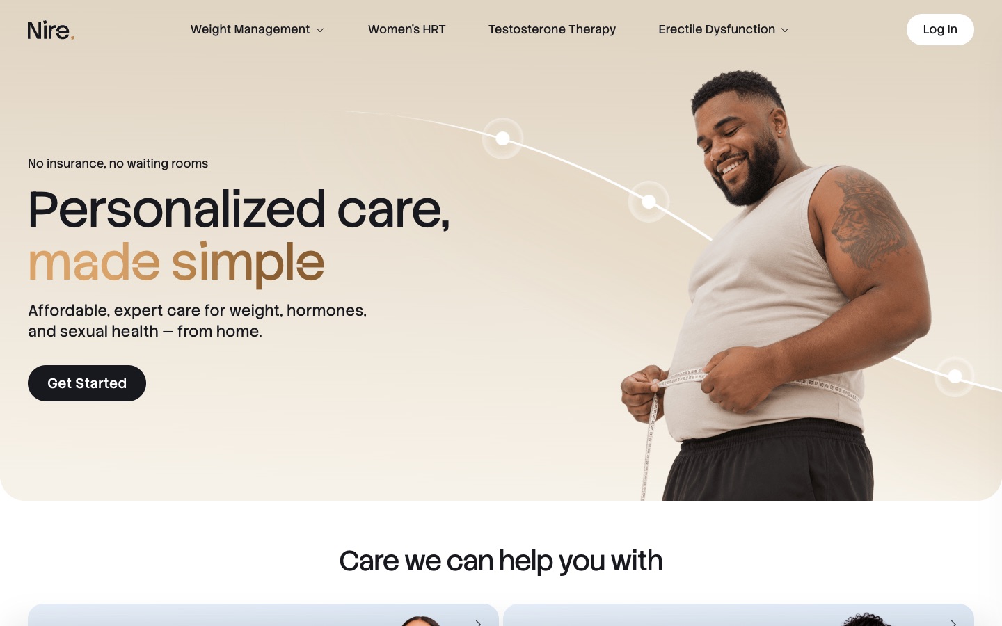 Nire home page at desktop width