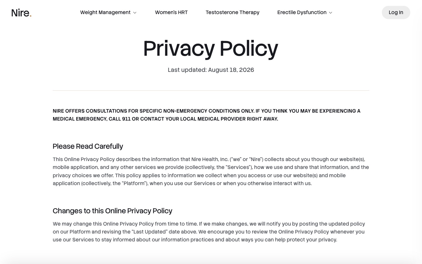 Privacy policy page