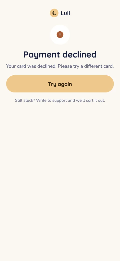 Payment declined screen